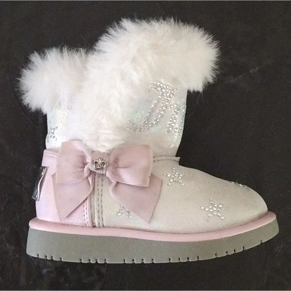 Y2K Juicy Couture Pink Lil Southgate Rhinestones Winter Fur Boots Toddler's SZ 5